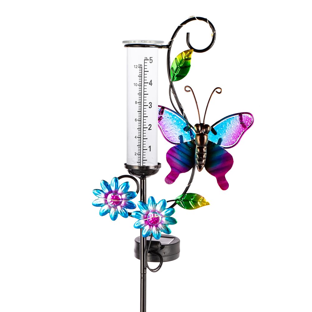 HOBYLUBY butterfly rain gauge with glass tube for precise garden rainfall readings