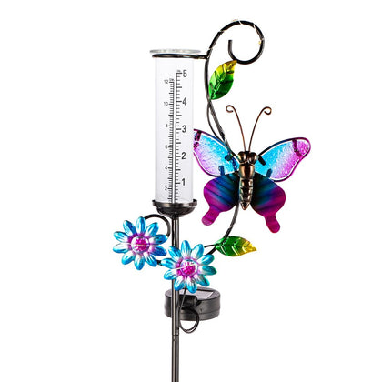 HOBYLUBY butterfly rain gauge with glass tube for precise garden rainfall readings