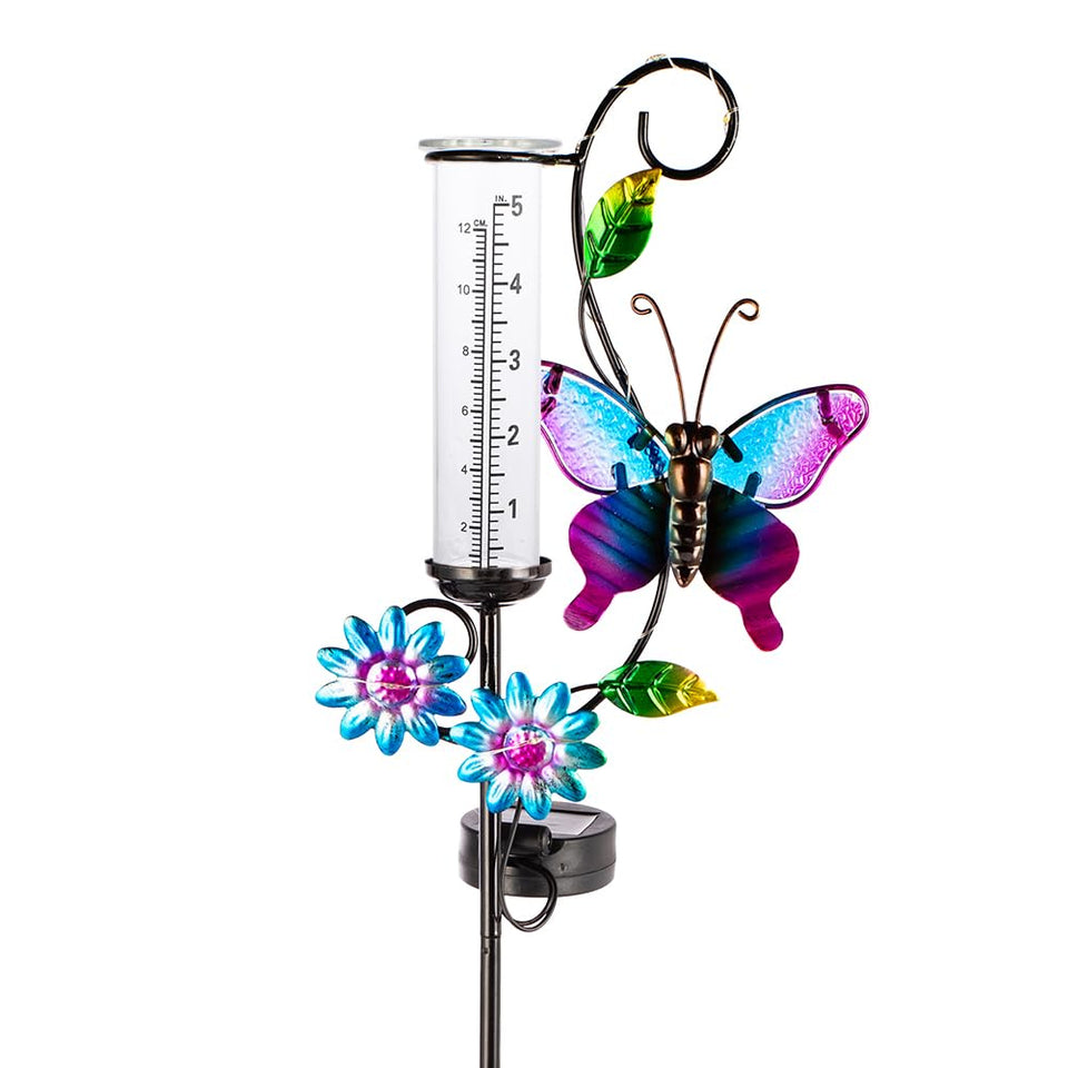 HOBYLUBY butterfly rain gauge with glass tube for precise garden rainfall readings