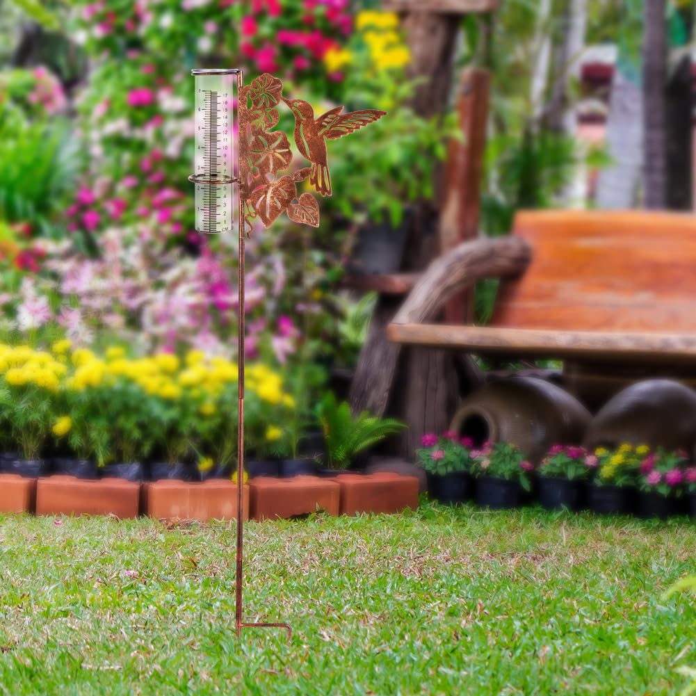 HOBYLUBY garden rain gauge combines whimsy and practical water tracking.