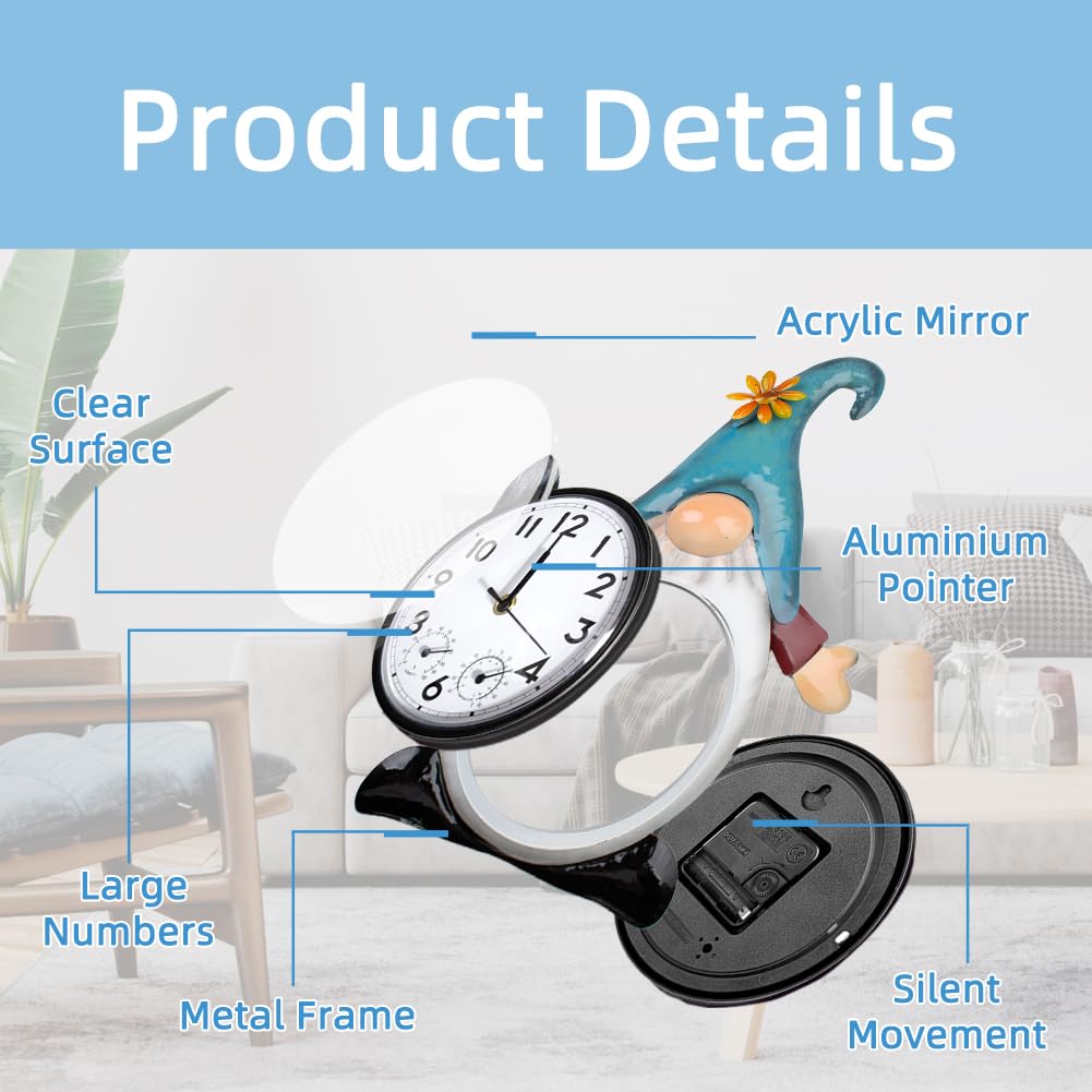 HOBYLUBY Gnome clock with quiet movement for outdoor spaces