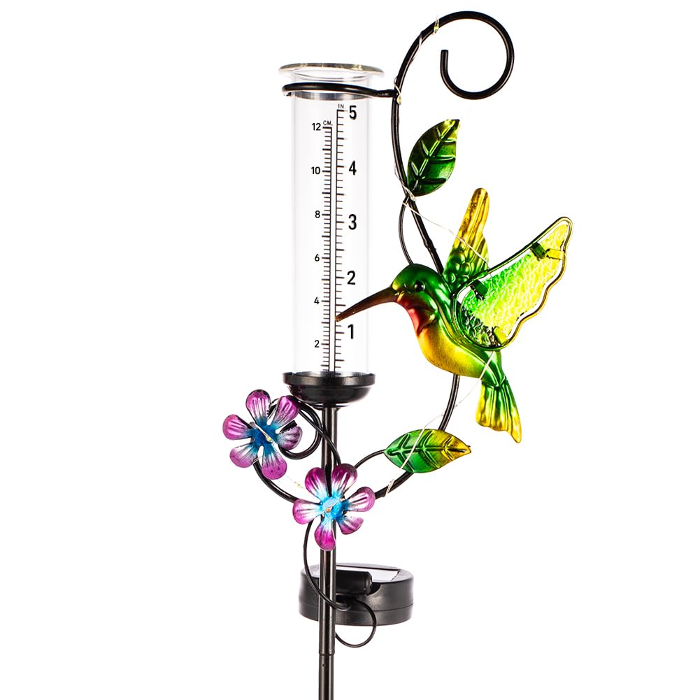 HOBYLUBY hummingbird rain gauge with 5 inch glass tube for precise readings.