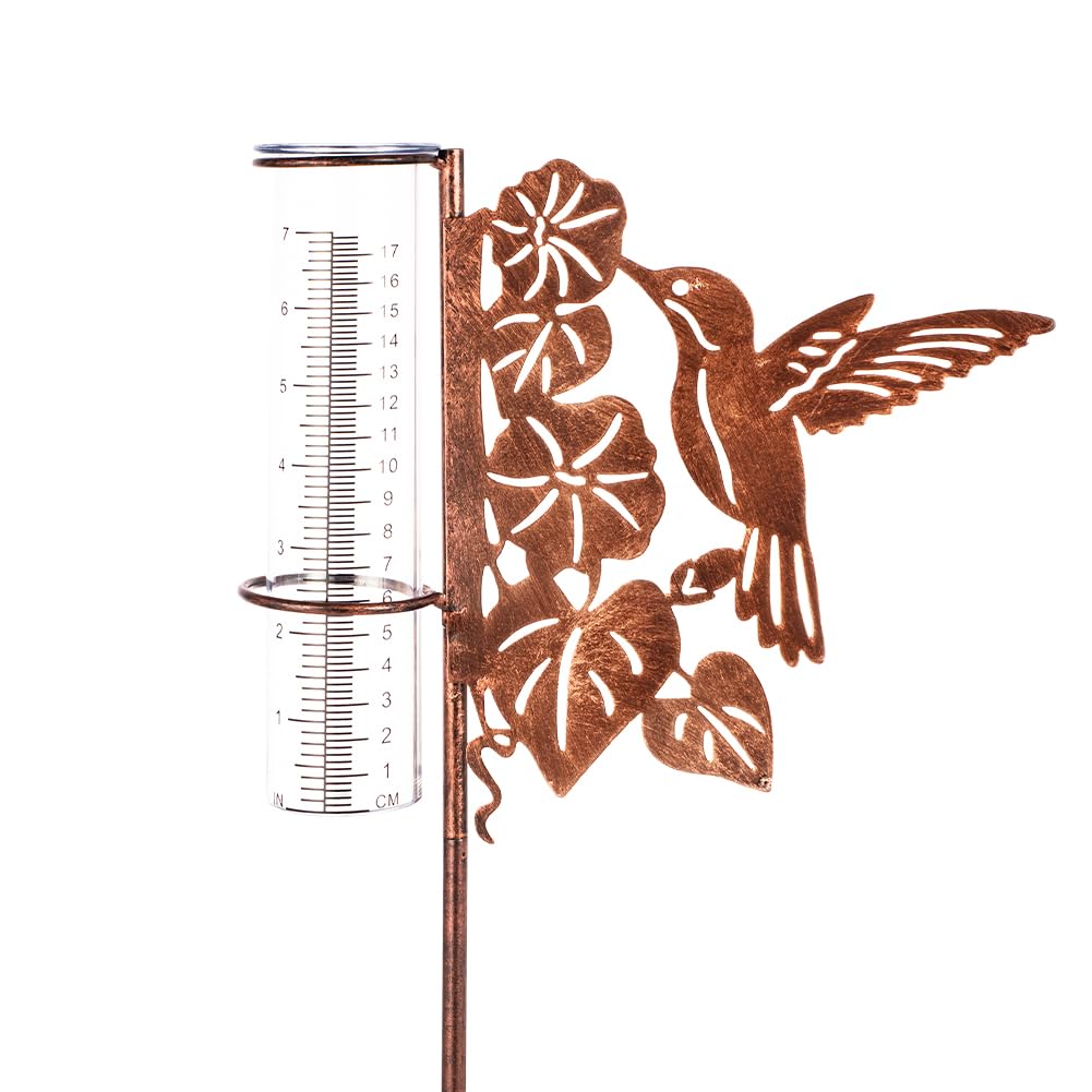 HOBYLUBY hummingbird rain gauge stand enhances garden decor and accurate rainfall readings.