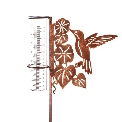 HOBYLUBY hummingbird rain gauge stand enhances garden decor and accurate rainfall readings.