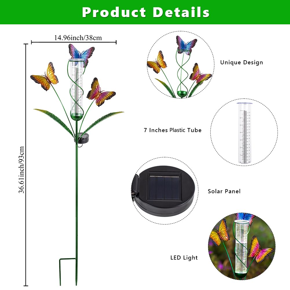 Night illumination from HOBYLUBY solar rain gauge enhances garden ambience