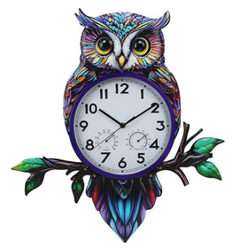 HOBYLUBY owl outdoor clock dial shows time with ambient temperature