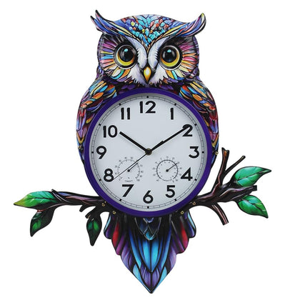 HOBYLUBY owl outdoor clock dial shows time with ambient temperature