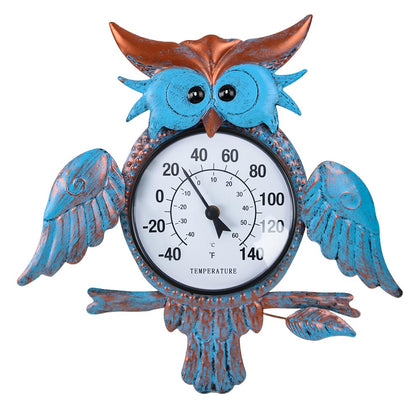 HOBYLUBY Owl Thermometer with a 6.5-inch dial for easy outdoor readings.