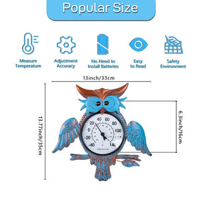 HOBYLUBY Owl Thermometer wall-mounted for convenient garden or living room viewing.
