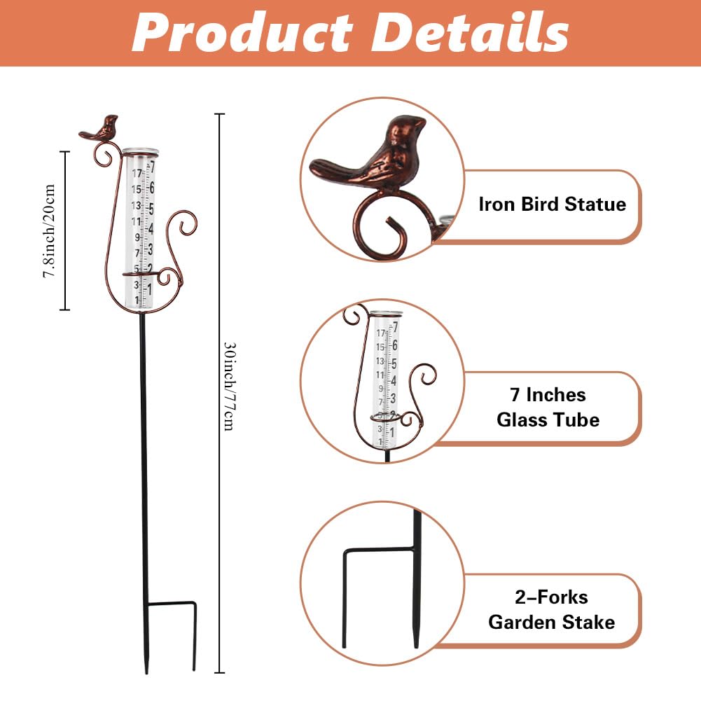 HOBYLUBY rain gauge features a 7-inch glass tube for easy rainfall reading.