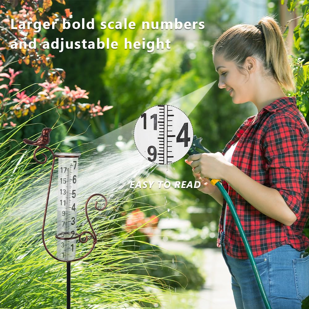 HOBYLUBY rain gauge with large clear numbers for quick checks from a distance.