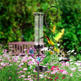 HOBYLUBY rain gauge glows at night improving garden ambiance.