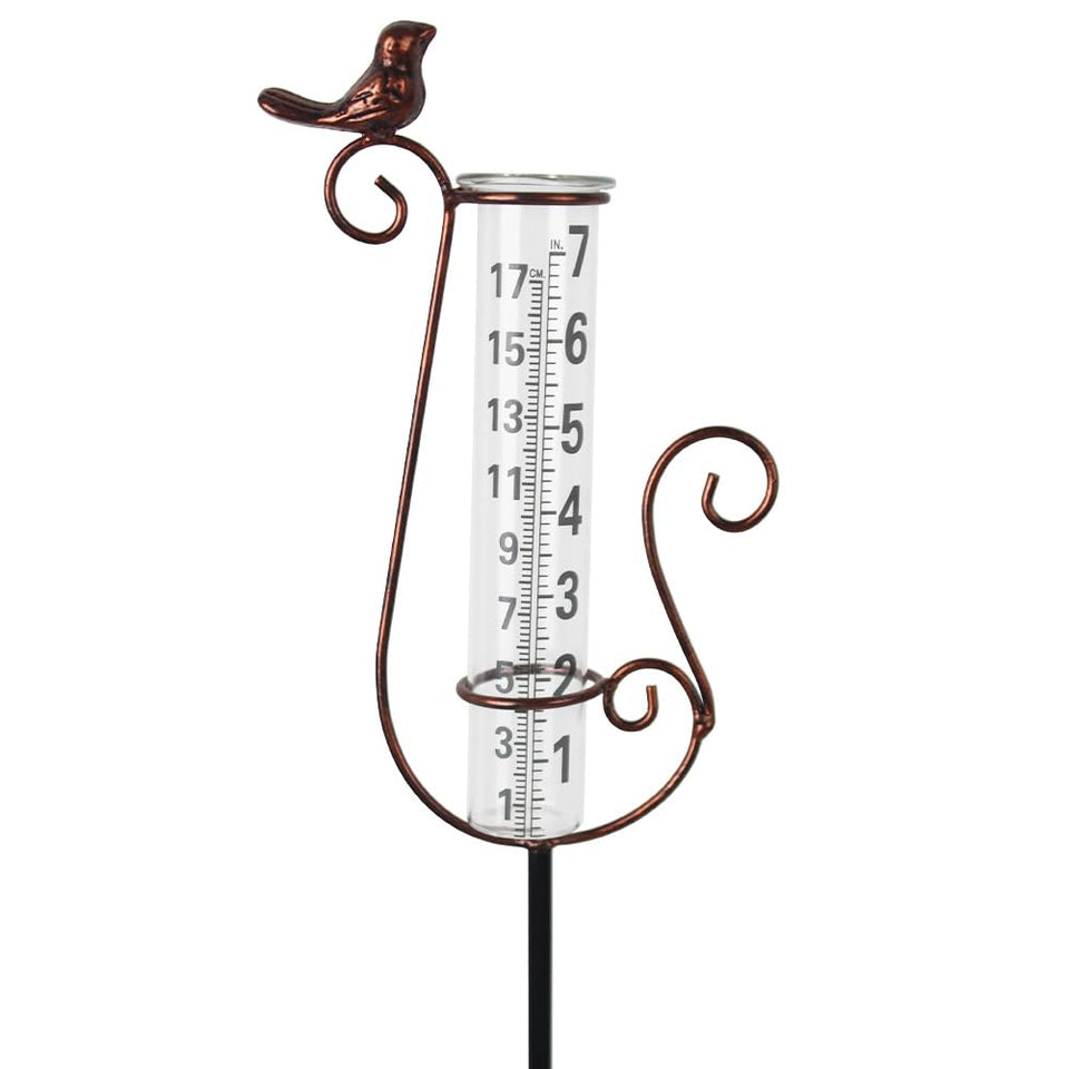 HOBYLUBY rain gauge with bird statue adds garden decor while tracking rainfall.
