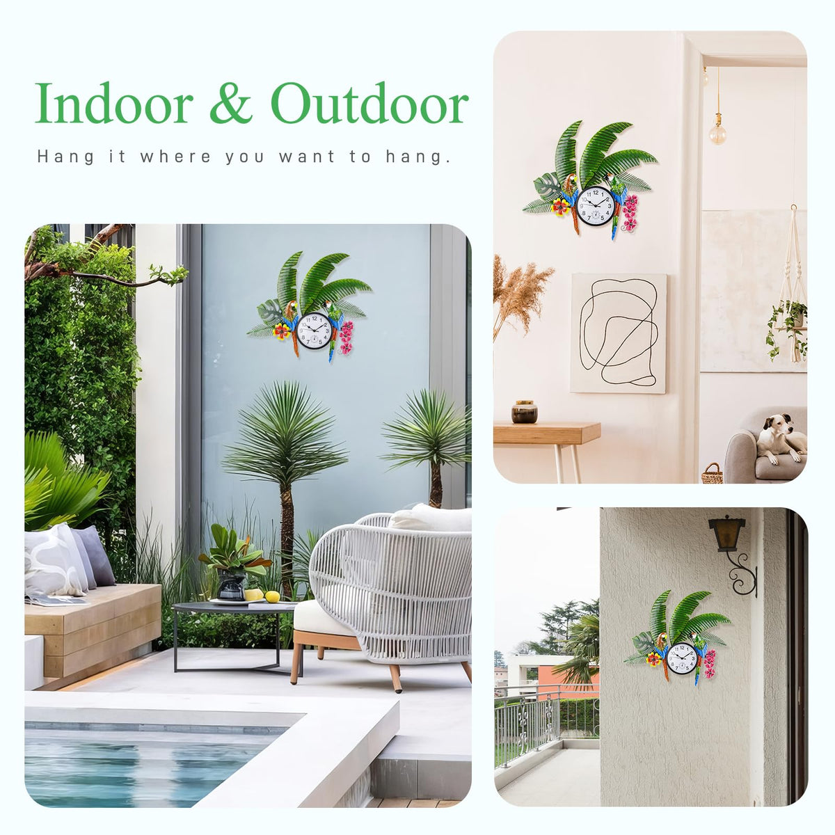 HOBYLUBY silent quartz outdoor clock, ideal for peaceful evenings on the patio.