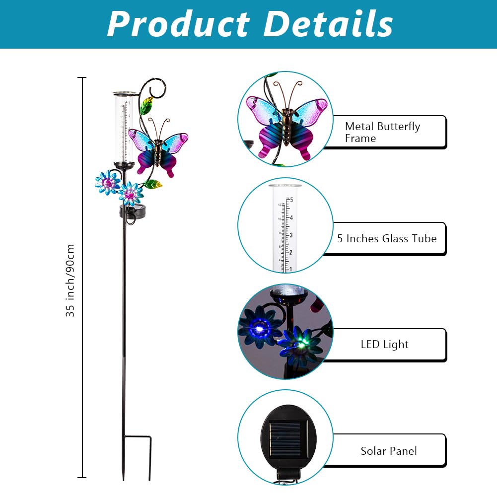 HOBYLUBY solar LED rain gauge lights up at night for ambiance