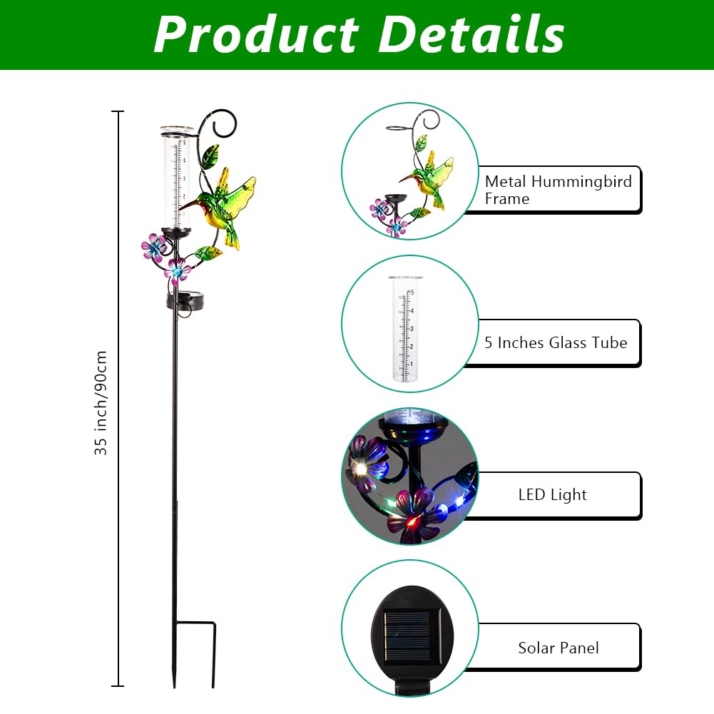 HOBYLUBY solar LED rain gauge lights up gardens at night.