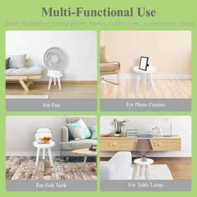 Hoceium multiuse plant stool usable as a side table or display stand.