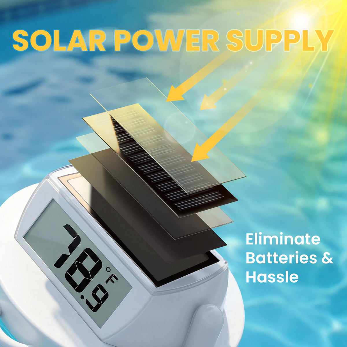 HODIK floating thermometer keeps constant monitoring on water surfaces for comfort.