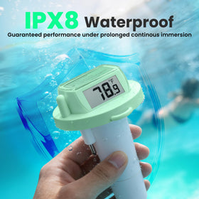 HODIK green floating thermometer enhances visibility on blue water.