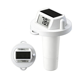 HODIK pool thermometer floating with double-sided display for deck-side readability.