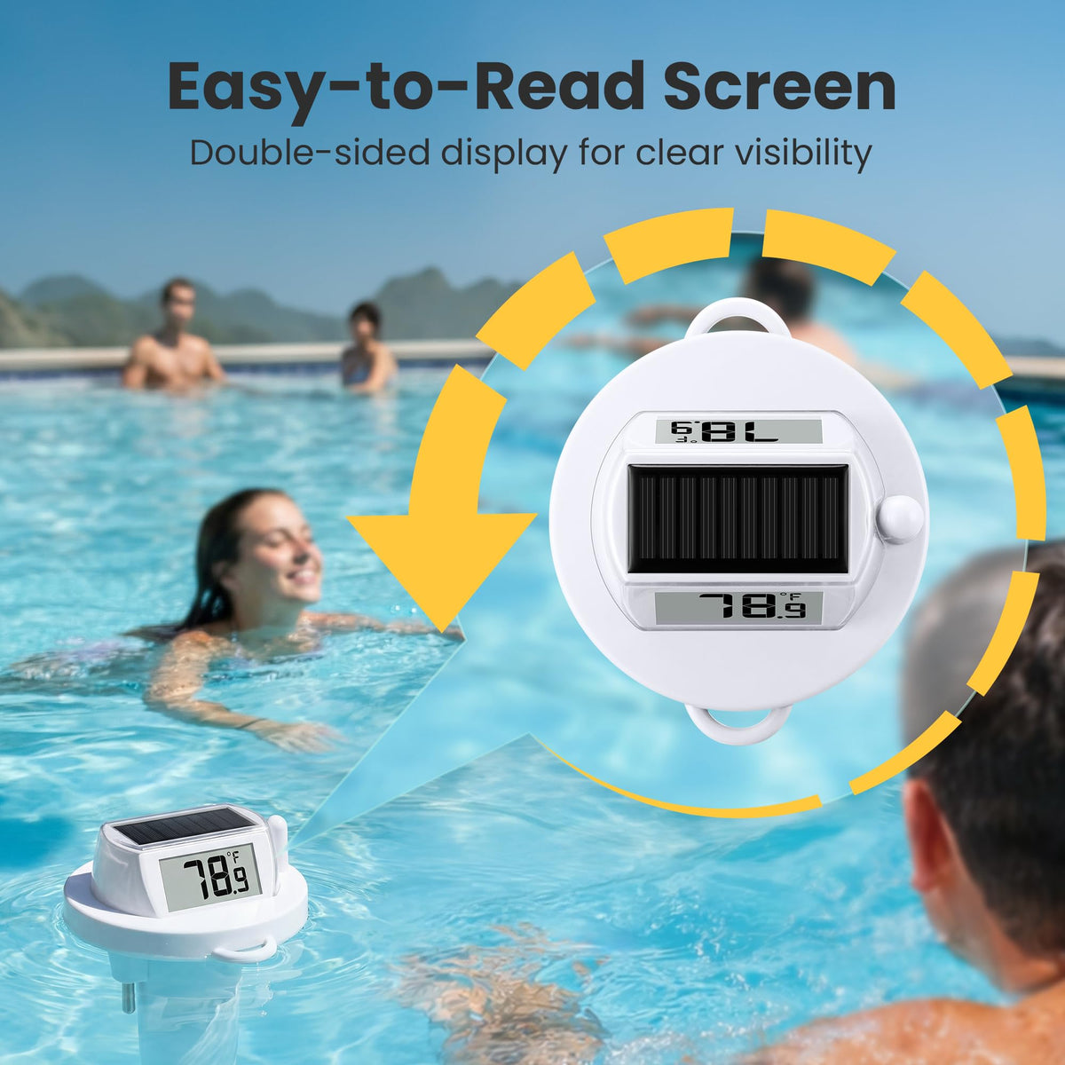 HODIK solar powered pool thermometer shows temperature clearly with eco-friendly charging.