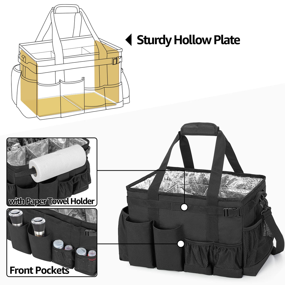 HODRANT grill tools bag with side mesh pockets for plates and detergents.