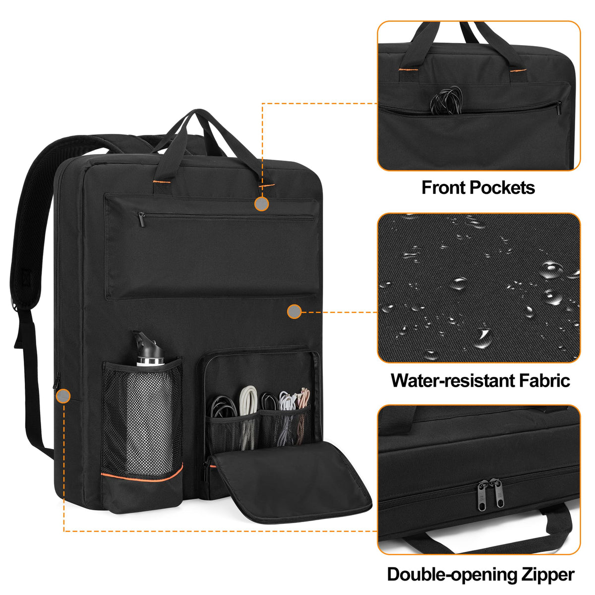 HODRANT bag features multiple pockets and a mesh pocket for cords and adapters.