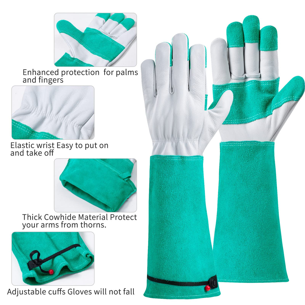 HODUP long cowhide gauntlets in green protect forearms