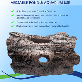 Realistic faux log texture from Hoeine blends into water features.