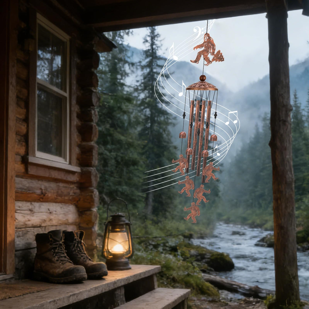 Hoemwarm Bigfoot wind chimes bronze patina finish resist weathering.