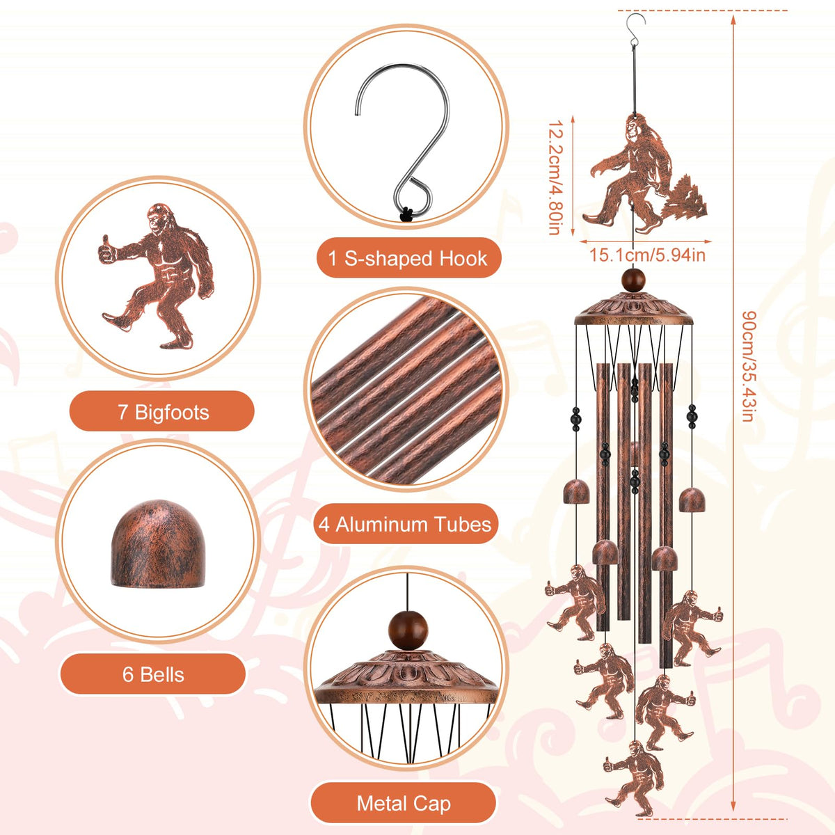 Hoemwarm Bigfoot wind chimes bronze tubes create a deep forest tone.