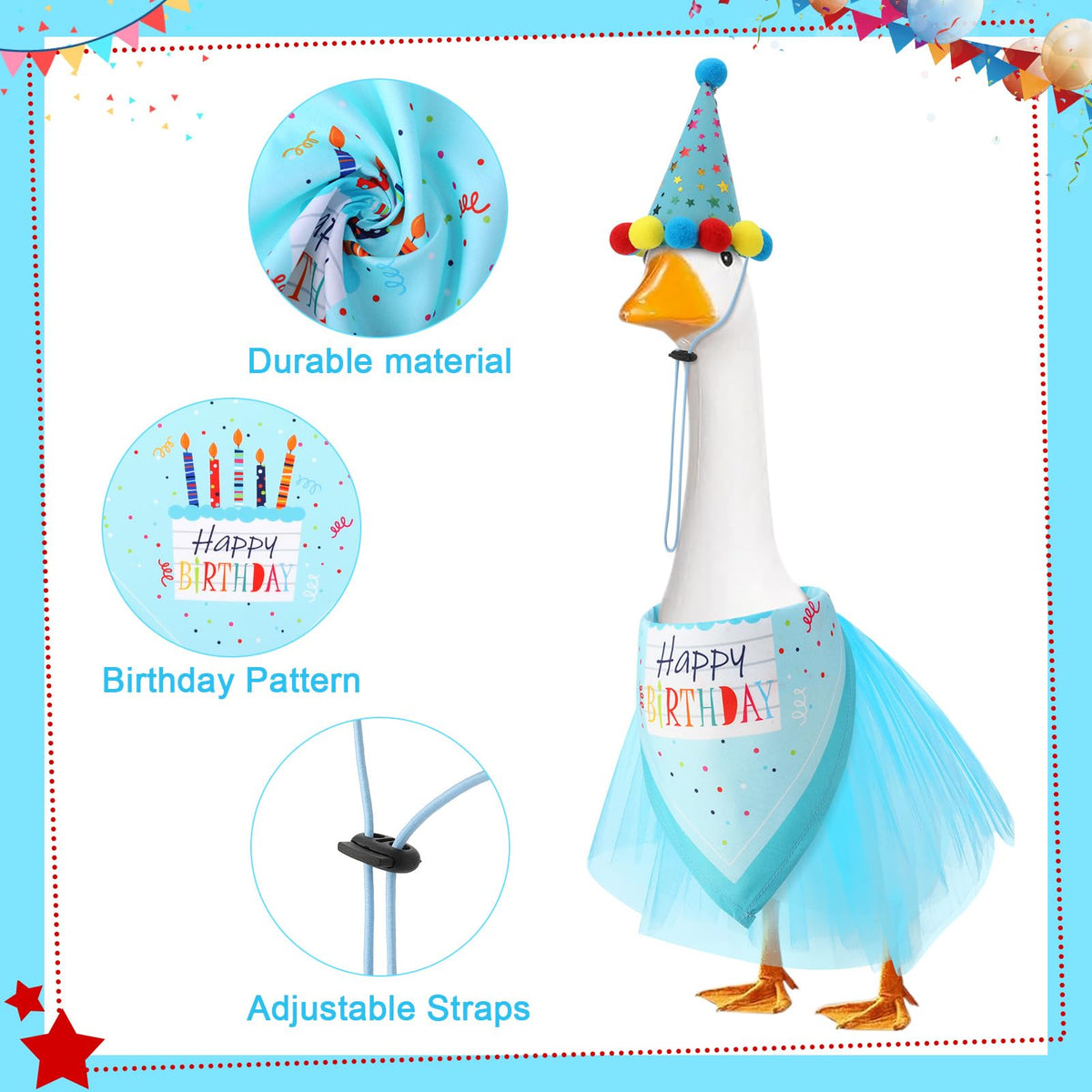 Hoemwarm blue tutu skirt enhances outdoor birthday display