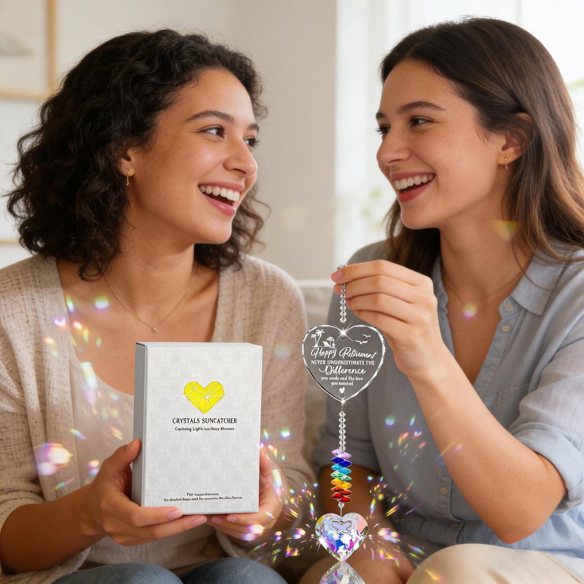 Hoemwarm crystal heart with butterfly charm enhances desk or window decor.