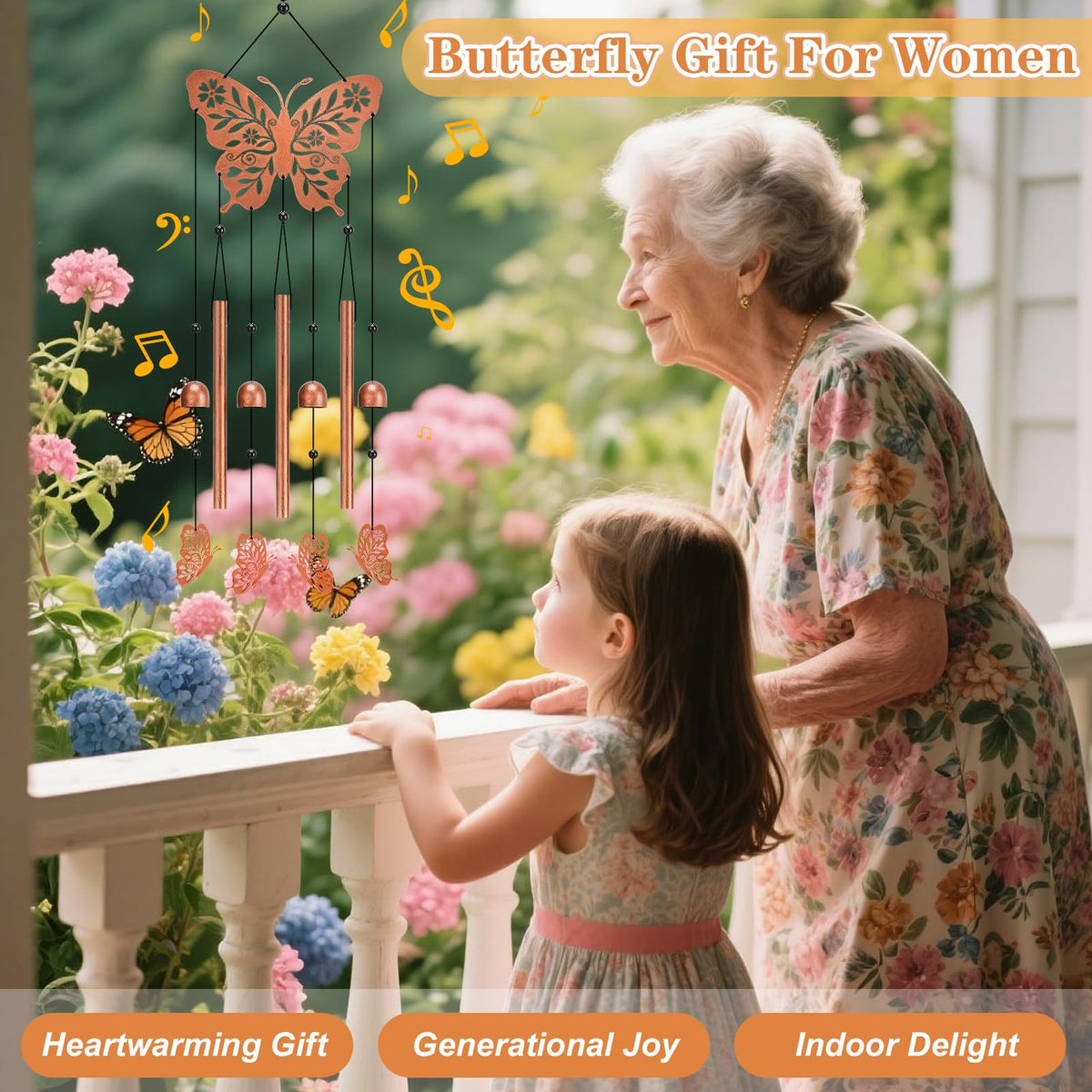 Hoemwarm butterfly wind chime decorative cutouts enhance the yard’s charm.