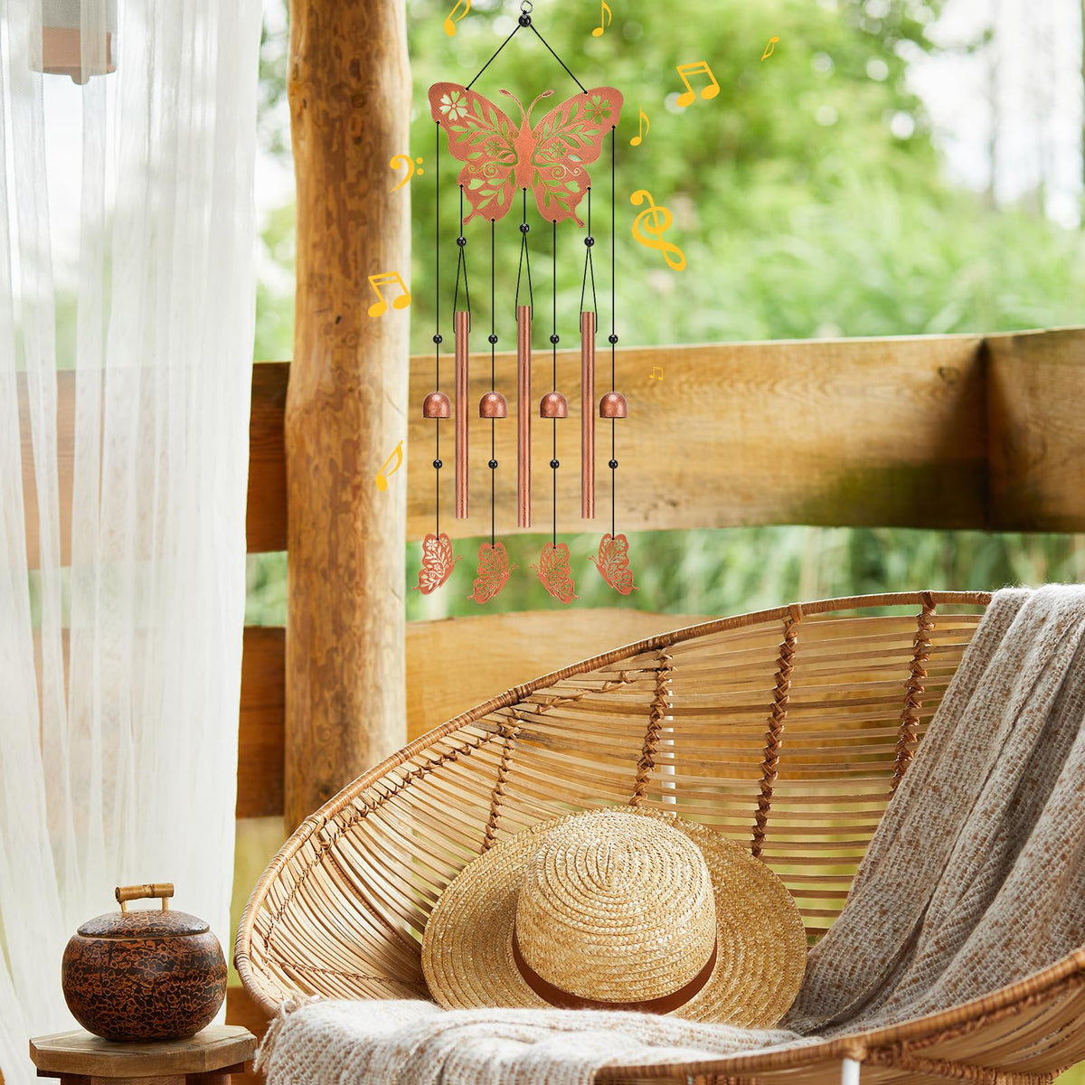 Hoemwarm butterfly wind chime for indoor decor adds delicate focal point.