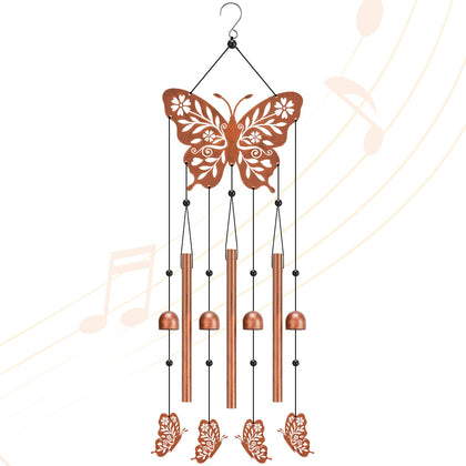 Hoemwarm butterfly wind chime outdoors in garden adds serene visual focal point.