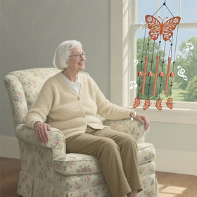 Hoemwarm butterfly wind chime withstands sun rain and wind with grace.