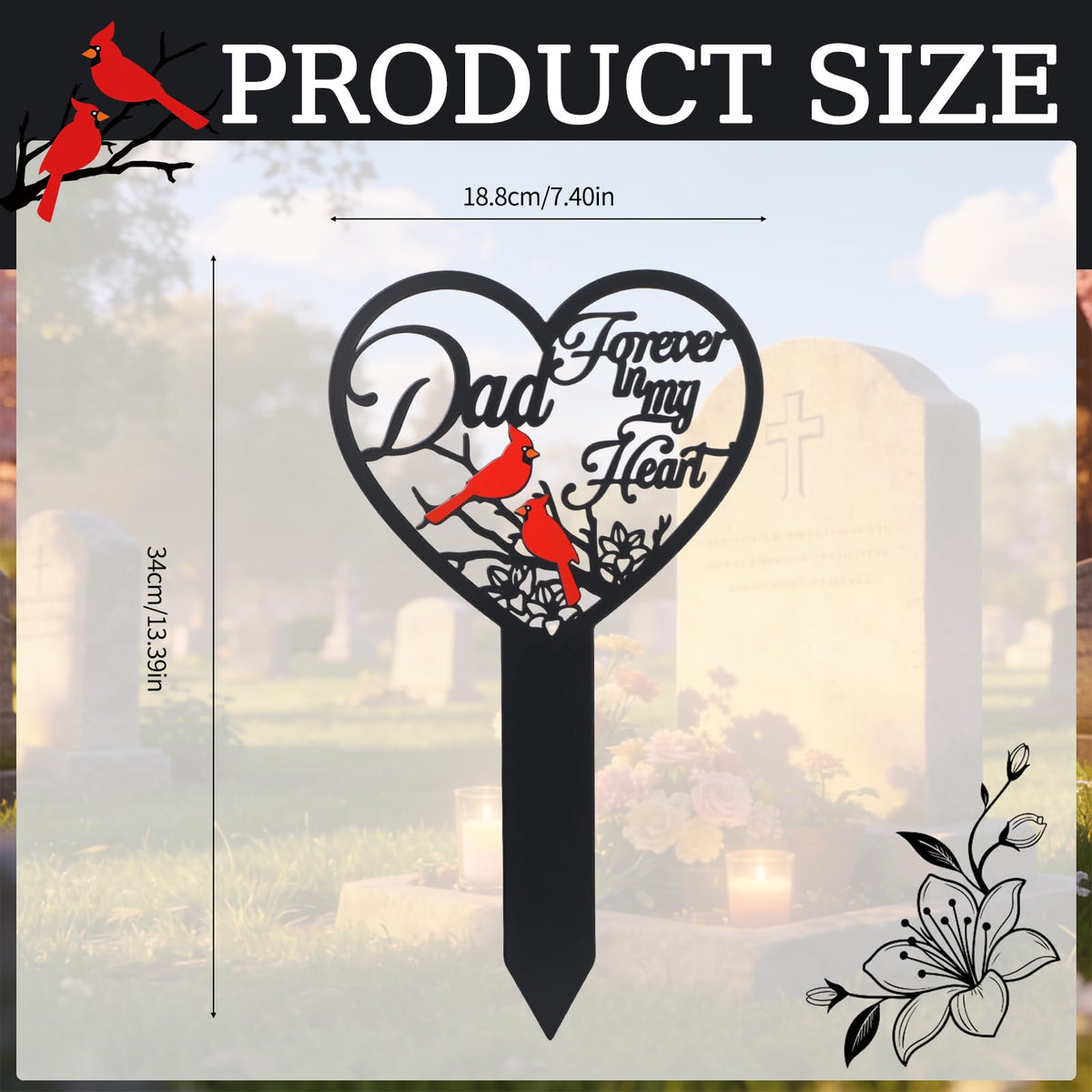 Versatile cemetery stake display suitable for garden remembrance.