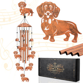Hoemwarm dachshund windchime with seven figures adds playful outdoor charm.
