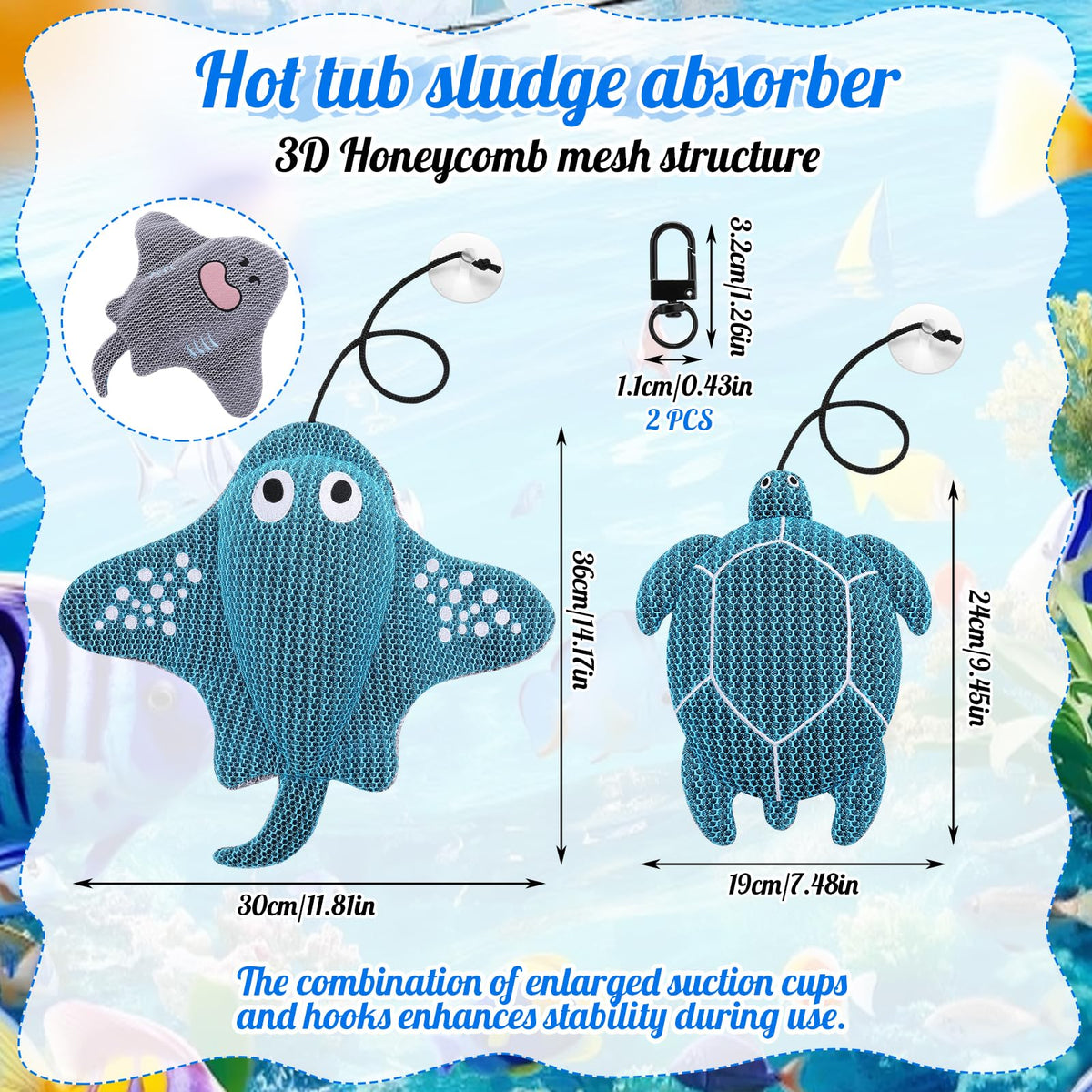Hoemwarm devilfish hot tub sponge side view helps reduce surface scum