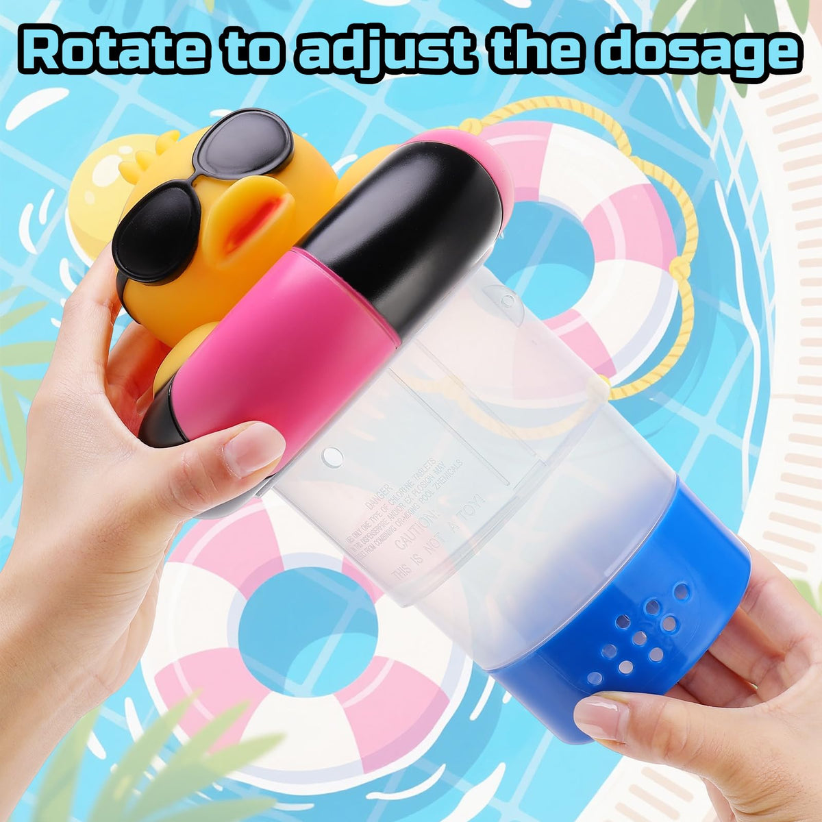 Hoemwarm Duck Chlorine Floater stores up to four tablets for extended use.