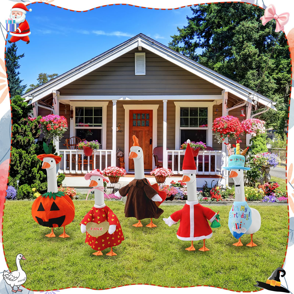 Hoemwarm Halloween goose outfit creates playful spooky ambience outdoors