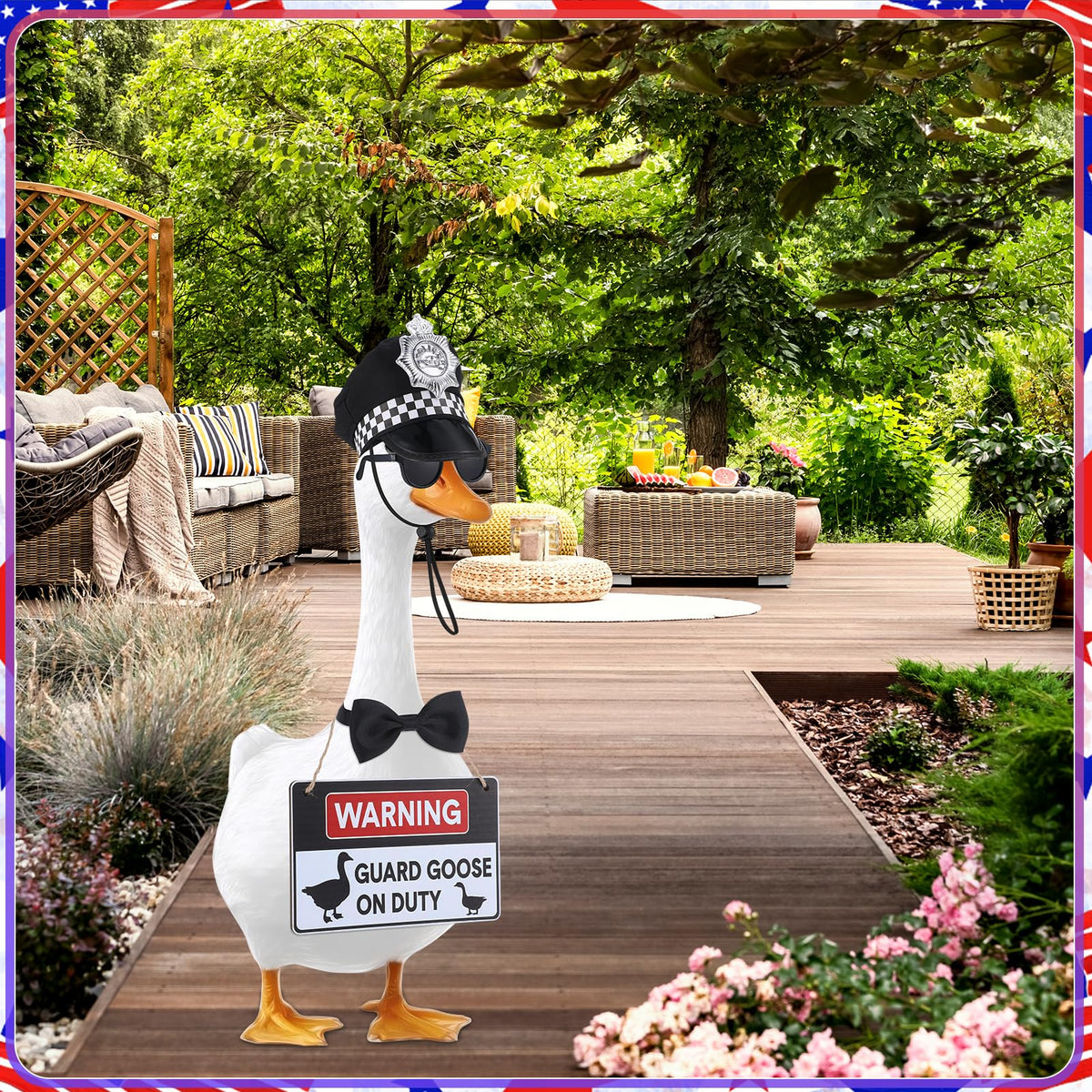 Hoemwarm police goose outfits offer quick, removable decoration for seasonal displays.