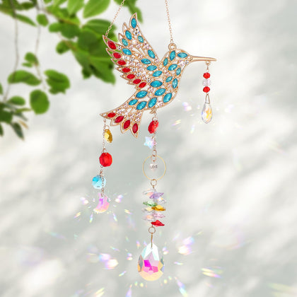 Hoemwarm hummingbird sun catcher with LOVE in gold for bright window decor