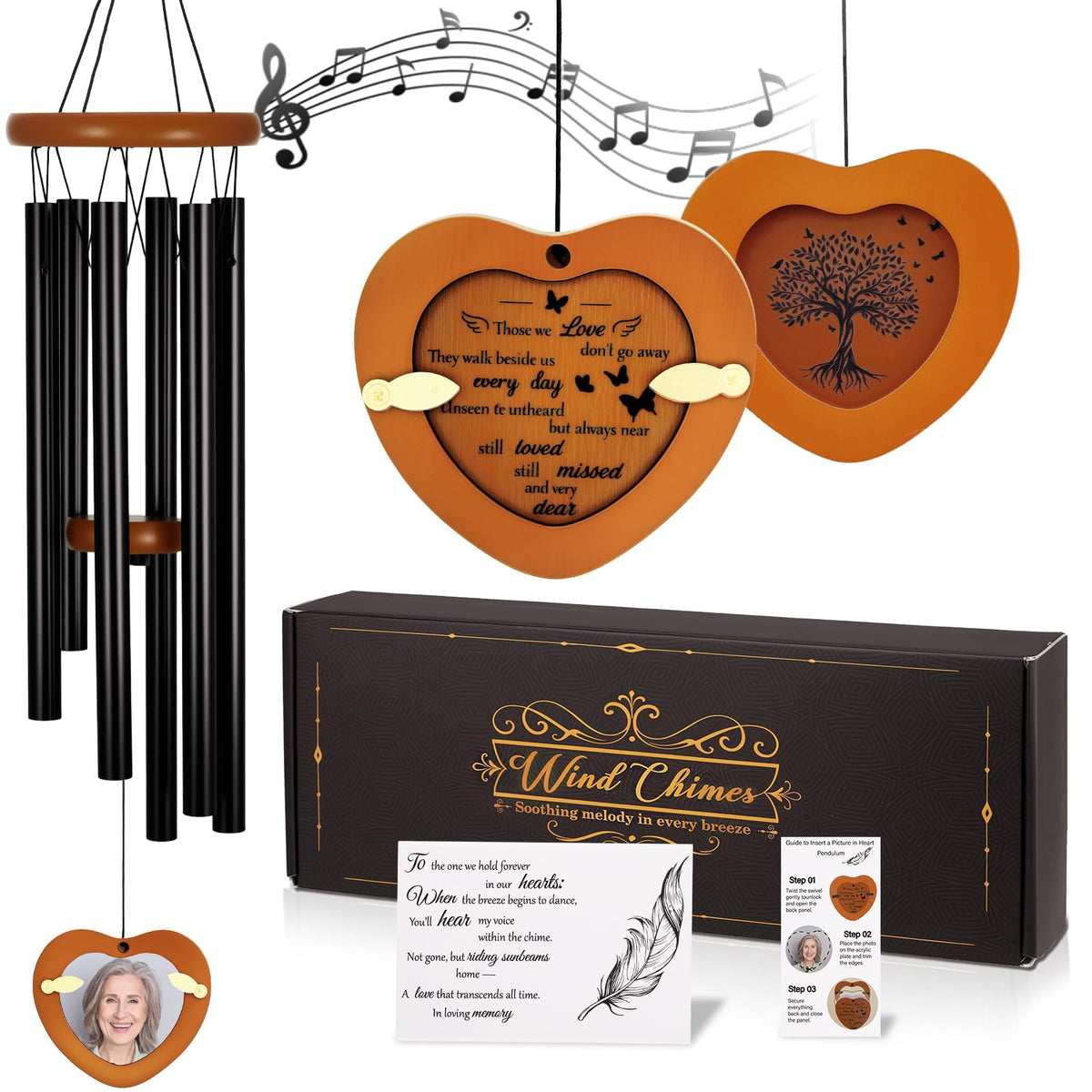 Hoemwarm personalized memorial wind chime with photo frame to display a cherished memory.