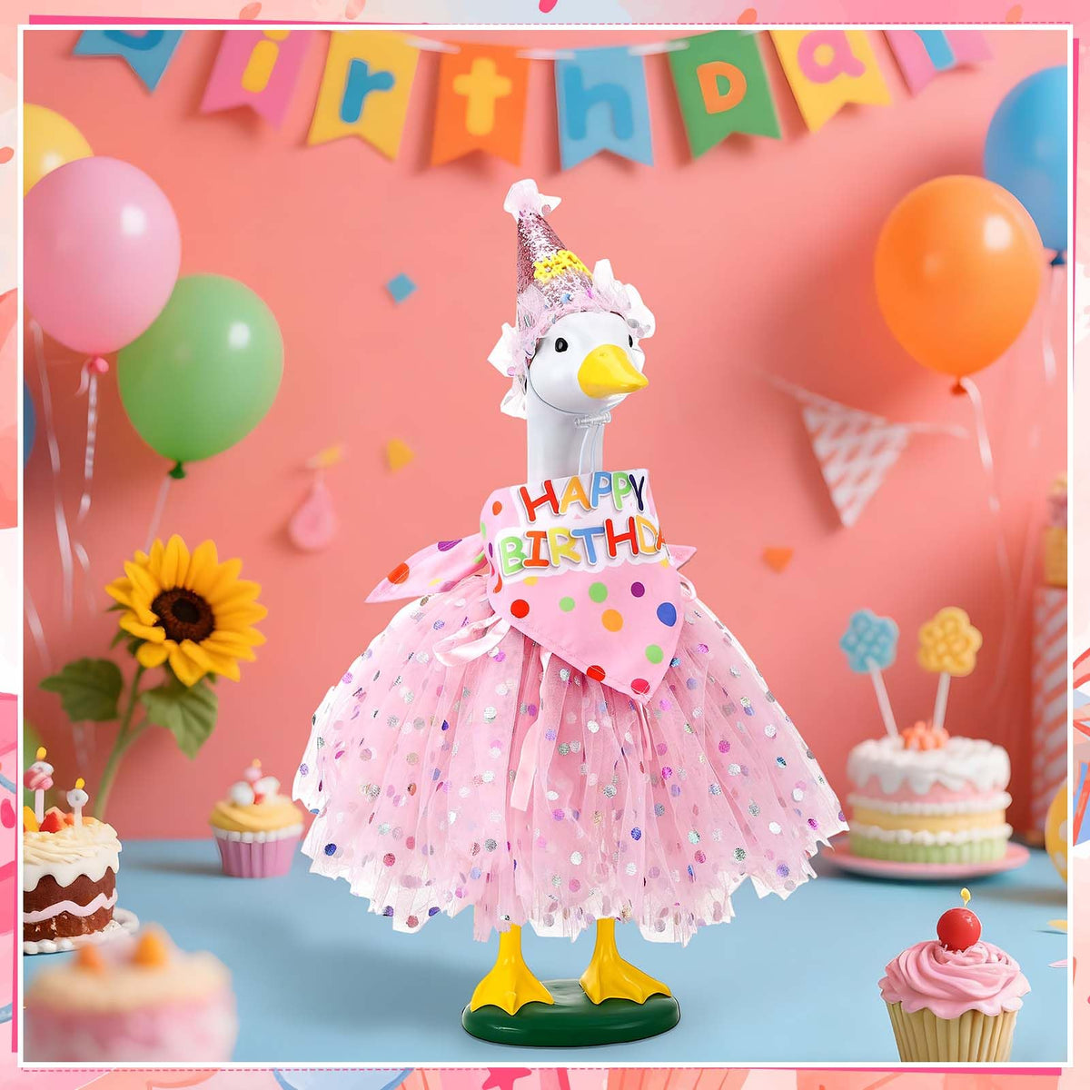 Hoemwarm pink tutu skirt with feather trim enhances playful lawn scenes