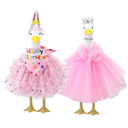 Hoemwarm princess porch goose outfit on a 23-inch goose for festive outdoor decor