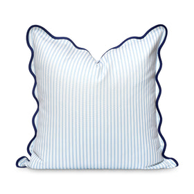 Hofdeco Premium coastal pillow cover front view with baby blue stripes and scalloped edge