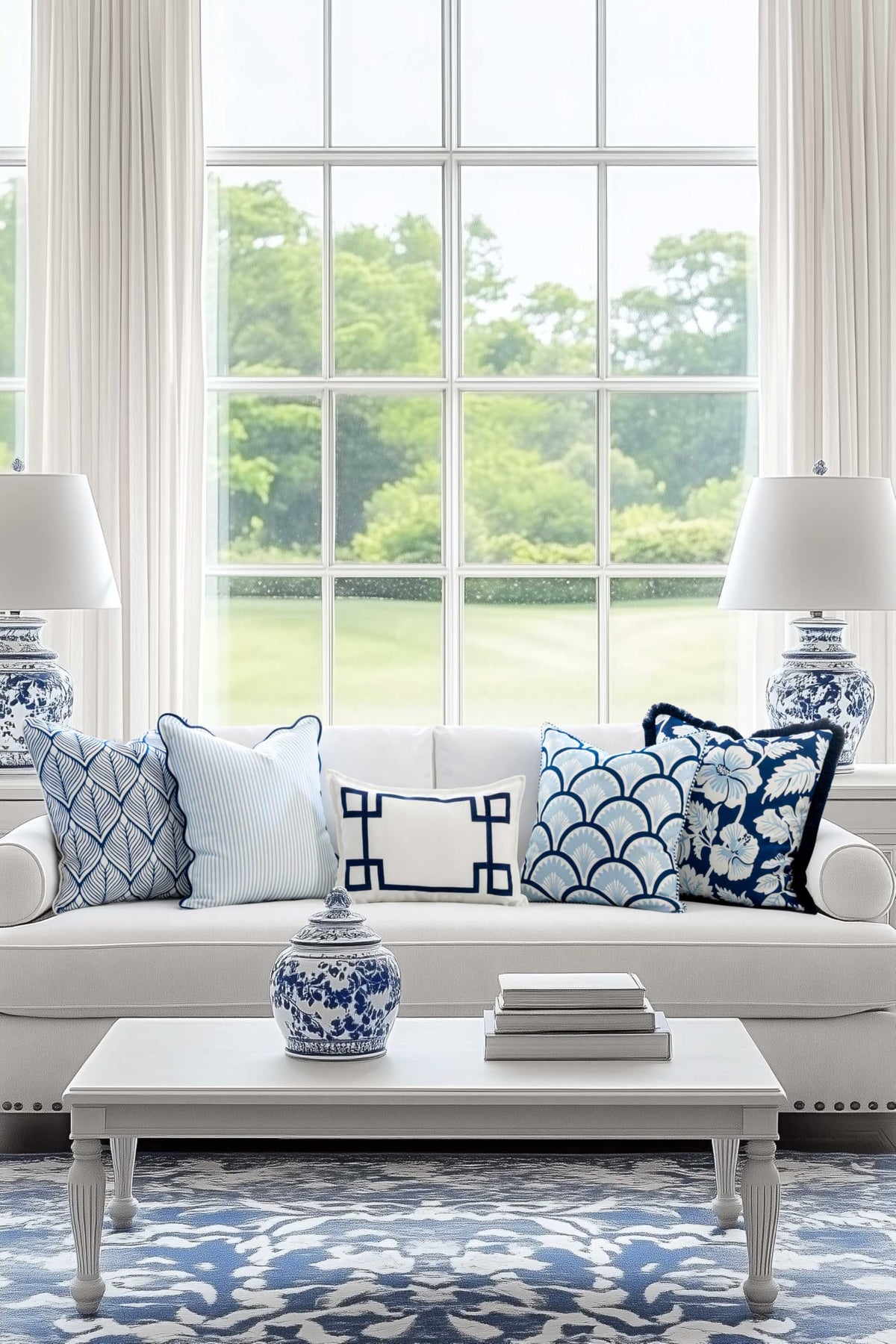 Close-up of Hofdeco Premium baby blue stripes on coastal pillow cover