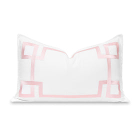 Hofdeco Premium coastal lumbar cover in blush embroidery for 12x20 cushions, outdoor-ready.